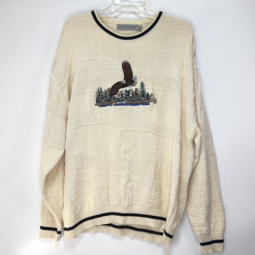 Shenandoah Vintage Men's Embroidered Bald Eagle Sweater Size Large XL